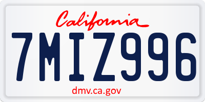 CA license plate 7MIZ996