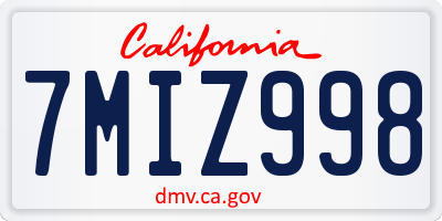 CA license plate 7MIZ998