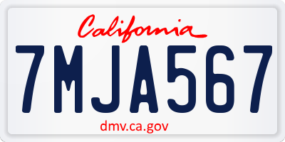 CA license plate 7MJA567