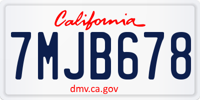 CA license plate 7MJB678
