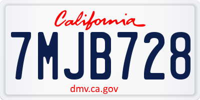 CA license plate 7MJB728
