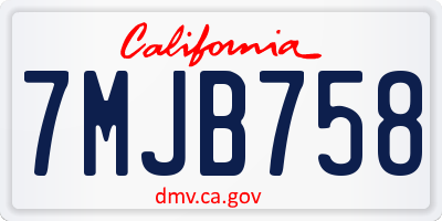 CA license plate 7MJB758