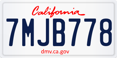 CA license plate 7MJB778