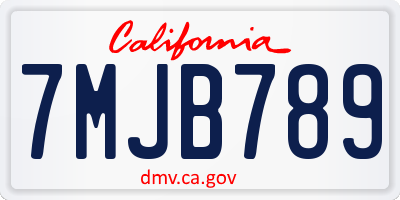 CA license plate 7MJB789