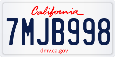 CA license plate 7MJB998