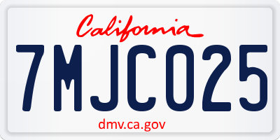 CA license plate 7MJC025