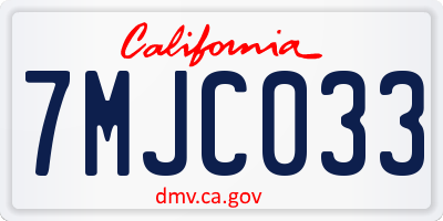 CA license plate 7MJC033