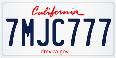 CA license plate 7MJC777