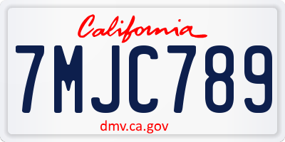 CA license plate 7MJC789