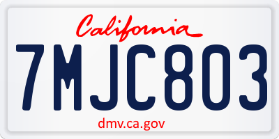 CA license plate 7MJC803