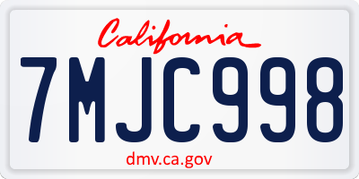 CA license plate 7MJC998