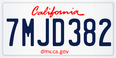 CA license plate 7MJD382
