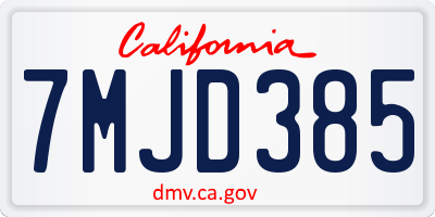 CA license plate 7MJD385