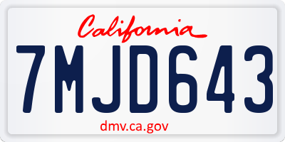 CA license plate 7MJD643