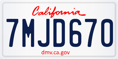 CA license plate 7MJD670