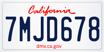 CA license plate 7MJD678