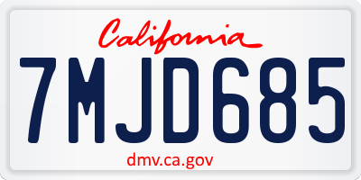 CA license plate 7MJD685
