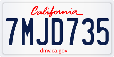 CA license plate 7MJD735