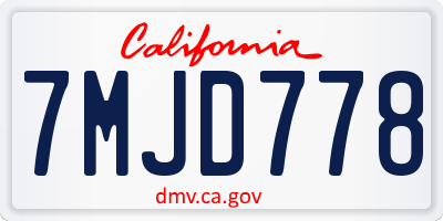 CA license plate 7MJD778