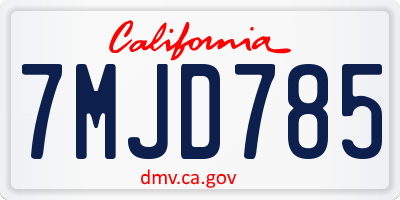 CA license plate 7MJD785