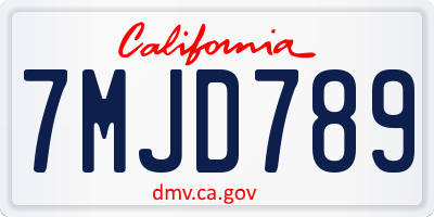 CA license plate 7MJD789