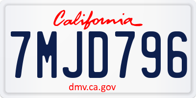 CA license plate 7MJD796