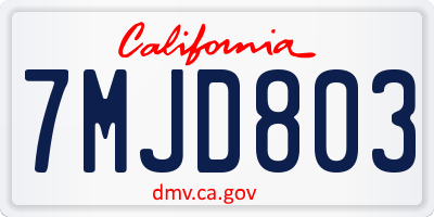 CA license plate 7MJD803