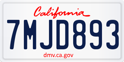 CA license plate 7MJD893