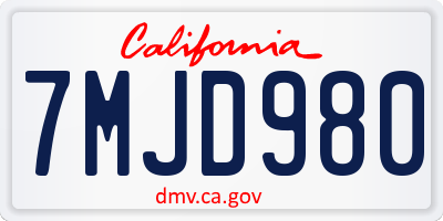 CA license plate 7MJD980