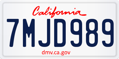 CA license plate 7MJD989