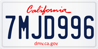 CA license plate 7MJD996