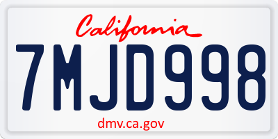 CA license plate 7MJD998