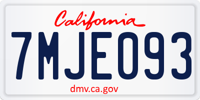 CA license plate 7MJE093