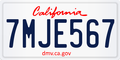 CA license plate 7MJE567