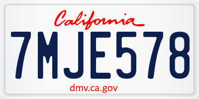 CA license plate 7MJE578