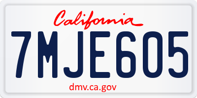 CA license plate 7MJE605