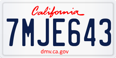 CA license plate 7MJE643