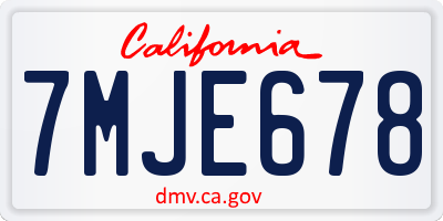 CA license plate 7MJE678