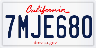 CA license plate 7MJE680