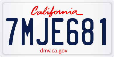 CA license plate 7MJE681