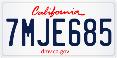 CA license plate 7MJE685