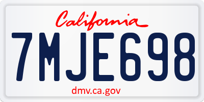 CA license plate 7MJE698
