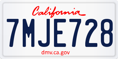 CA license plate 7MJE728