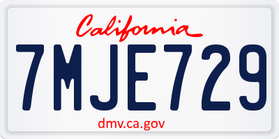 CA license plate 7MJE729