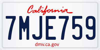 CA license plate 7MJE759