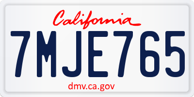 CA license plate 7MJE765