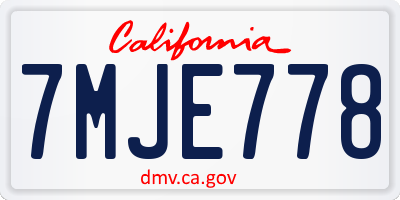CA license plate 7MJE778