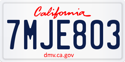 CA license plate 7MJE803