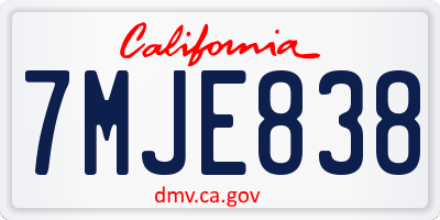CA license plate 7MJE838