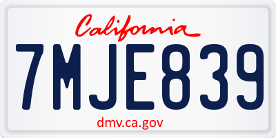 CA license plate 7MJE839